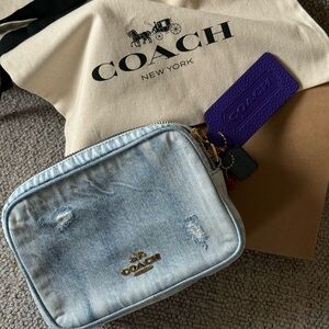 Coach Mini Denim Carey Crossbody | Distressed Denim | NWT + Box & Dustbag